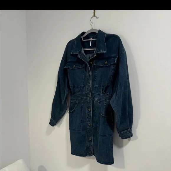 Free People Bo Dress Marine Indigo Denim - Picture 6 of 7